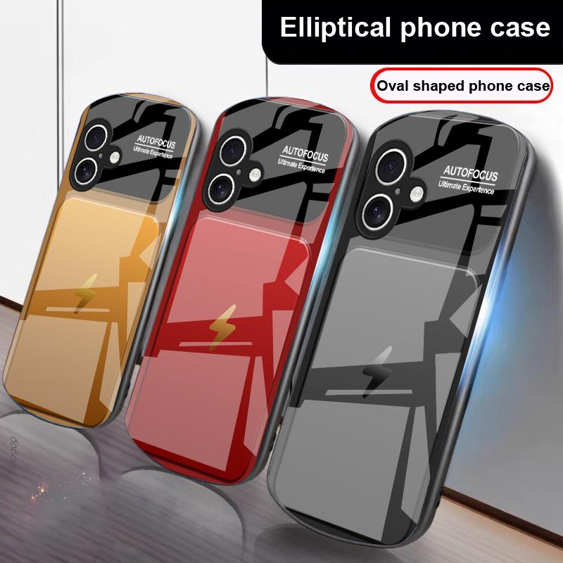 Gray background lightning For iPhone 17 16 15 14 13 Plus 12 mini 11 Pro Max XR Xs Max X 7 8 6S 22 20 Elliptical glass phone case
