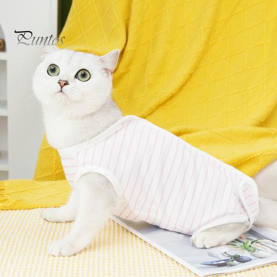 Stripes Pattern Pet Suit Soft Comfortable Fastener Tape Breathable Anti-scratch Anti-licking Puppy Supply Polyester Print Surgical Clothes Spring