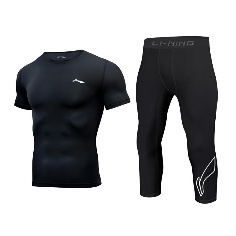

Li-Ning Minimalist Fashion Outdoor Sports Quick-Dry Breathable Logo Print Fitness Set Unisex activewear YUDV015-1+YUQV003-2 M