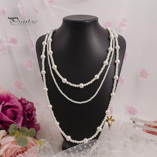 French Style Retro Faux Pearls Necklace Women Long White Three Layered Faux Pearls Luxury Sweater Necklace Jewelry Gift