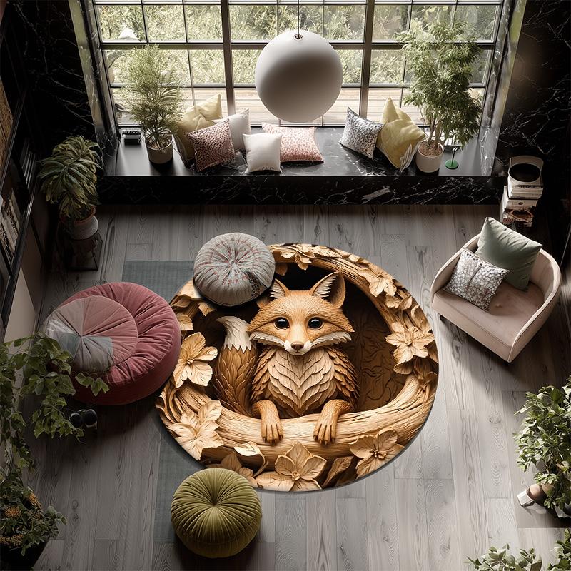 Wolf, Gorilla, Fox, and Wildebeest  Round Area Rug,Carpet Rug for Living Room Bedroom Sofa Playroom Decor,Non-slip Floor Mat
