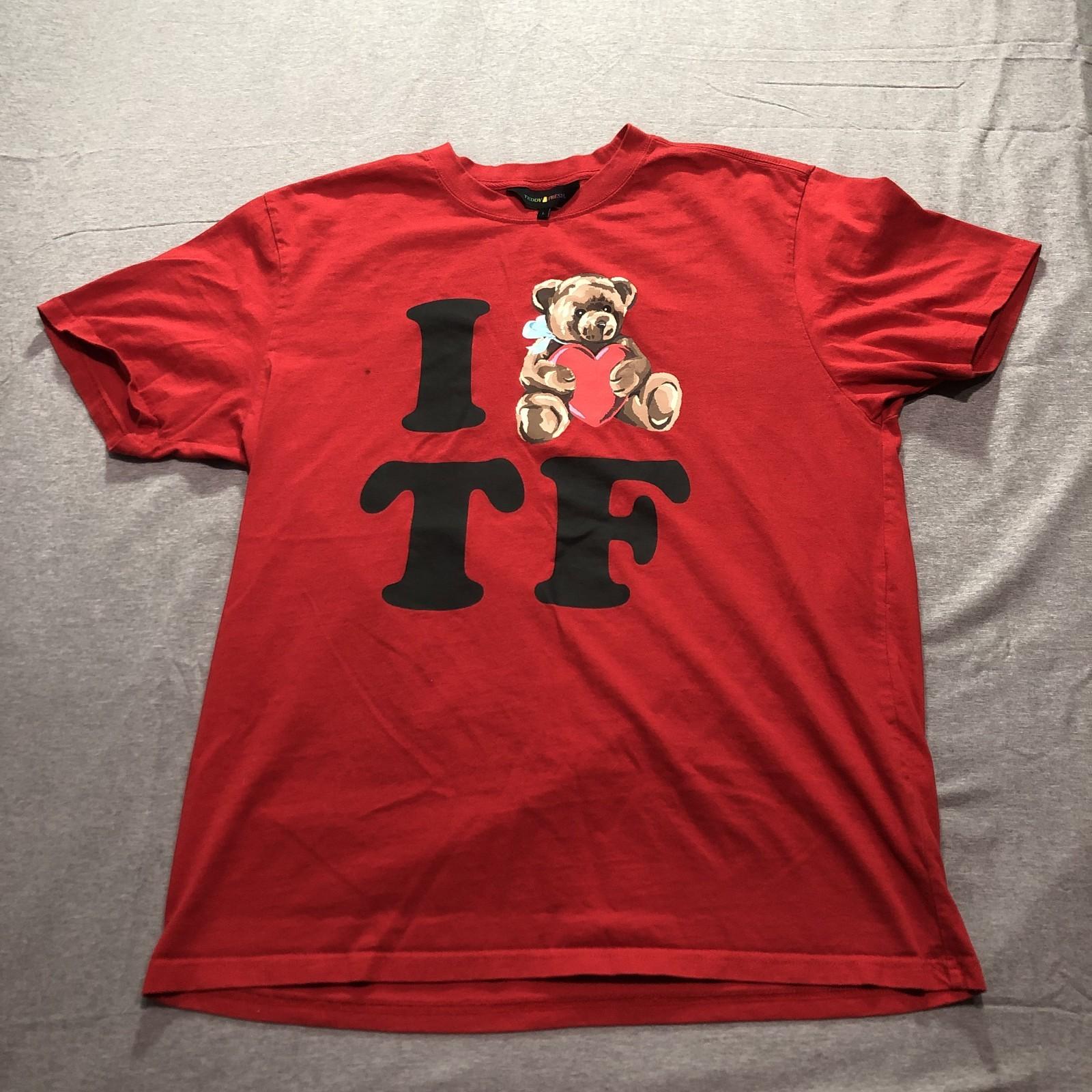 Teddy Fresh T Shirt Men s L Graphic Print I Heart Love TF Bear Lounge Red Tee L