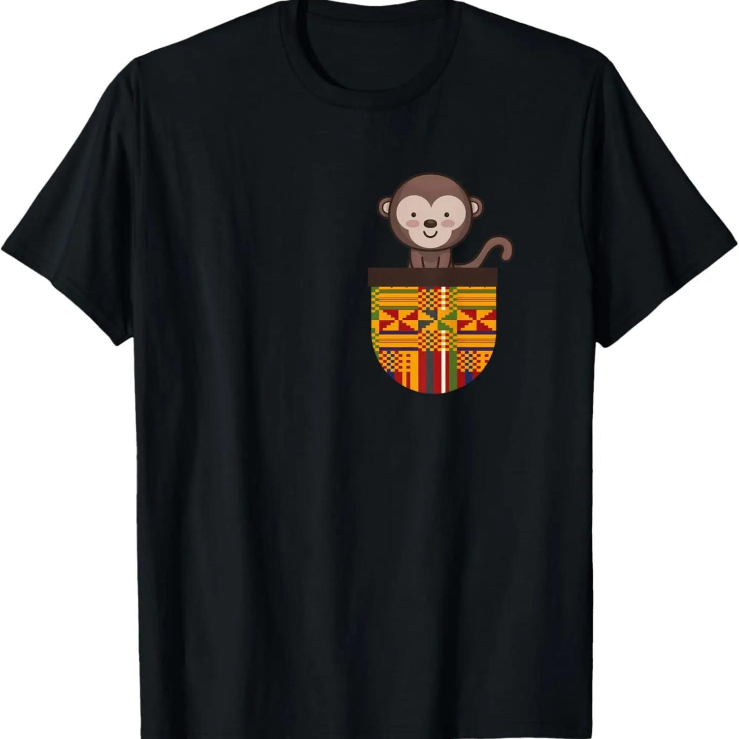 Monkey in a Pocket Cute Colorful Animal Graphic T-Shirt S чёрный