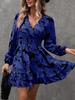 Tume Floral Print Lantern Sleeve Ruffled Long Sleeve V-Neck Dress Ladies Temperament Skinny Small