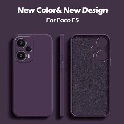 Poco F5 Pro PocoF5 Case Square Liquid Silicone Camera Lens Protector Soft Cover For Xiaomi Poco F5 Poco F 5 PocoF5 Phone Cases