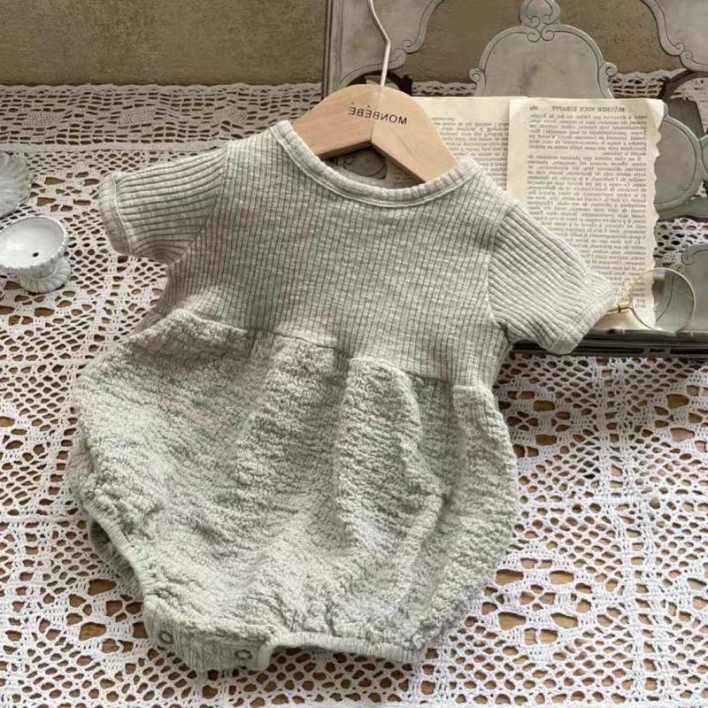 Korean Ribbed Puff Sleeve Baby Jumpsuit - Unisex Summer Style