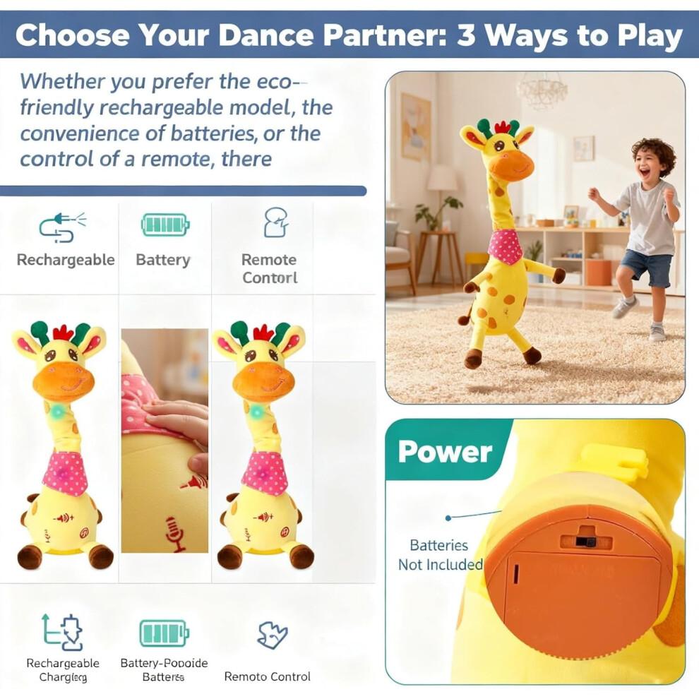 Gifskiu Dancing Talking Giraffe Toy, Singing Plush Giraffe with Adjustable Volume, Tummy Time Toy, Remote & USB Charging – 2PCS