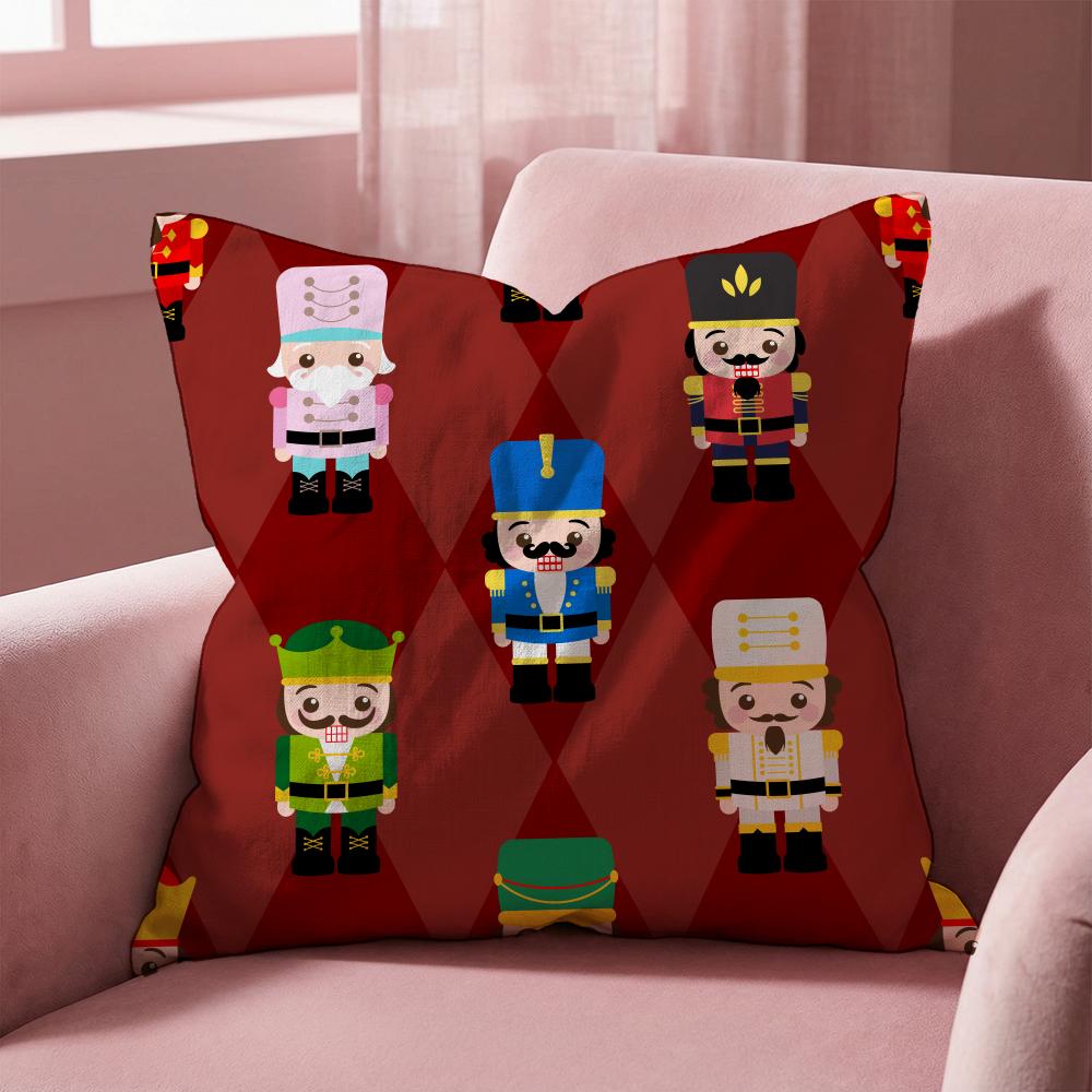 Nordic Nutcracker Soldier Toy Cushion Cover Multi-Scene Pillow Cover for Home & Car - Reversible, Soft & Durable for Daily Use