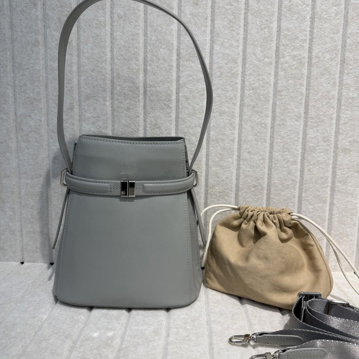 

Винтажная сумка-ведро из натуральной кожи верхнего слоя коровьей кожи, маленькая модная ручная сумка-тоут через плечо, 2025 год, горячая, высокое качество, универсальная 20.5x12.5x22 серый