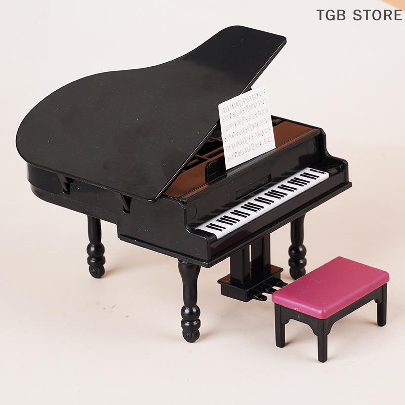 1Set Miniature Piano W/Stool Instrument Chair Model Decor Accessories Living Room Furniture