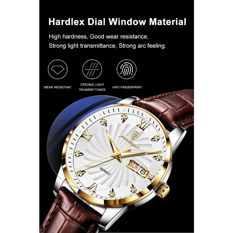 POEDAGAR High Quality Men's Watch Fashion Luxury Casual Belt Leather Strap Date Week Luminous Waterproof Quartz Men Watches+Box