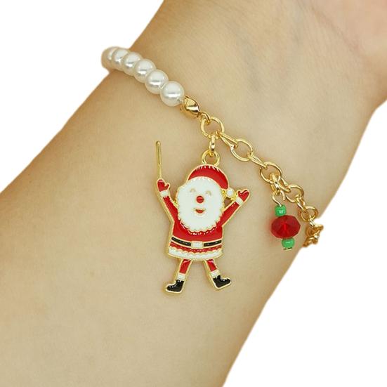 Holiday Outfit Decoration Christmas Beaded Charm Bracelet for Women, Faux Pearl Seasonal Fashion Wristband Beads Stackable Bracelet, Party