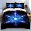 3Pcs Neon Geometric Bedding Set, Rainbow Light Star Pattern Print Duvet Cover + 2 Pillowcases, Techno Vibe Home Decor