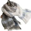 Japanese Simple Gray And White Color Matching Linen Scarf Casual Rough Edge Cotton And Linen Shawl, Warm Autumn And Winter Versatile Silk Scarf