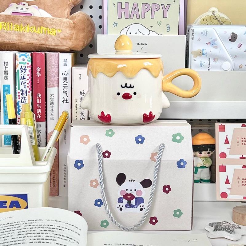 Cute bird ceramic mug with lid high value couple ceramic drinking cup office girl birthday gift