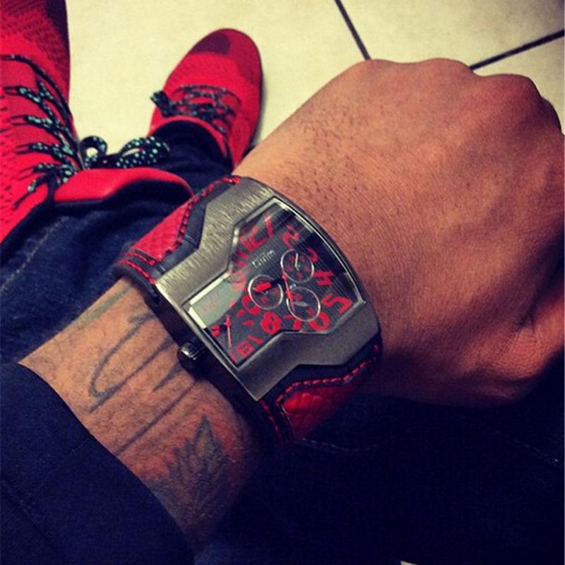 Luksus sportsklokker i skinn for menn med to tidssoner og kvartsbevegelse