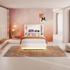 Upholstered Single Bed 90*200 cm, Beige Cotton Hydraulic Storage, Headboard with USB Type-C Charging, 3-Sided LED Function (Without Mattress)