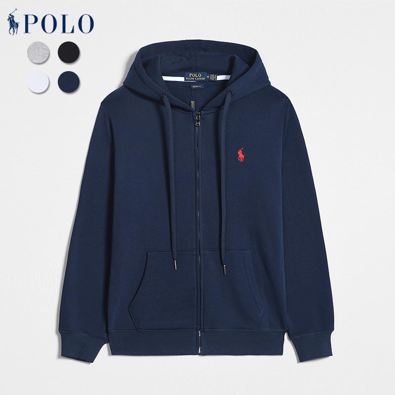 Men's Autumn/Winter Ralph Lauren Embroidered Logo Hooded Sweatshirt with Velvet Lining and Zipper.