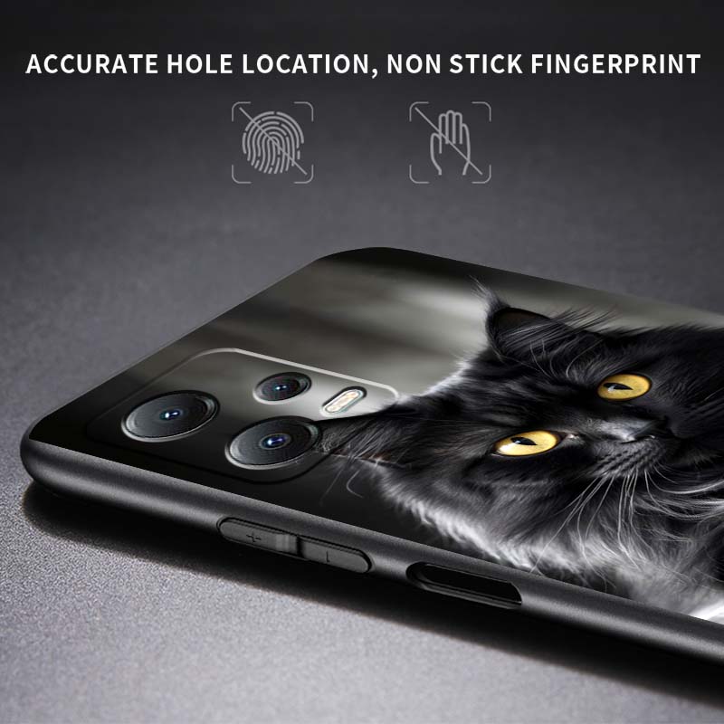 Anime cartoon cat illustration For Xiaomi Redmi Note 15 14 13 12 12S 11E 11 11S Pro Plus 4G 5G Black Soft TPU Phone Case