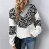 Autumn Winter Vintage Leopard Cardigan Loose Knitwear V Neck Long Sleeve Sweater