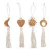 Set of 4 Handwoven Wall Hanging Natural Fiber Pendants Decors With Cotton Tassels For Living Room Aesthetic Ornaments