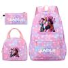 K-POP Huntress Girl Group Cartoon Print Student Backpack 3-Piece Set with Pencil Case and Lunch Bag Korean Style School Bag Gift Set