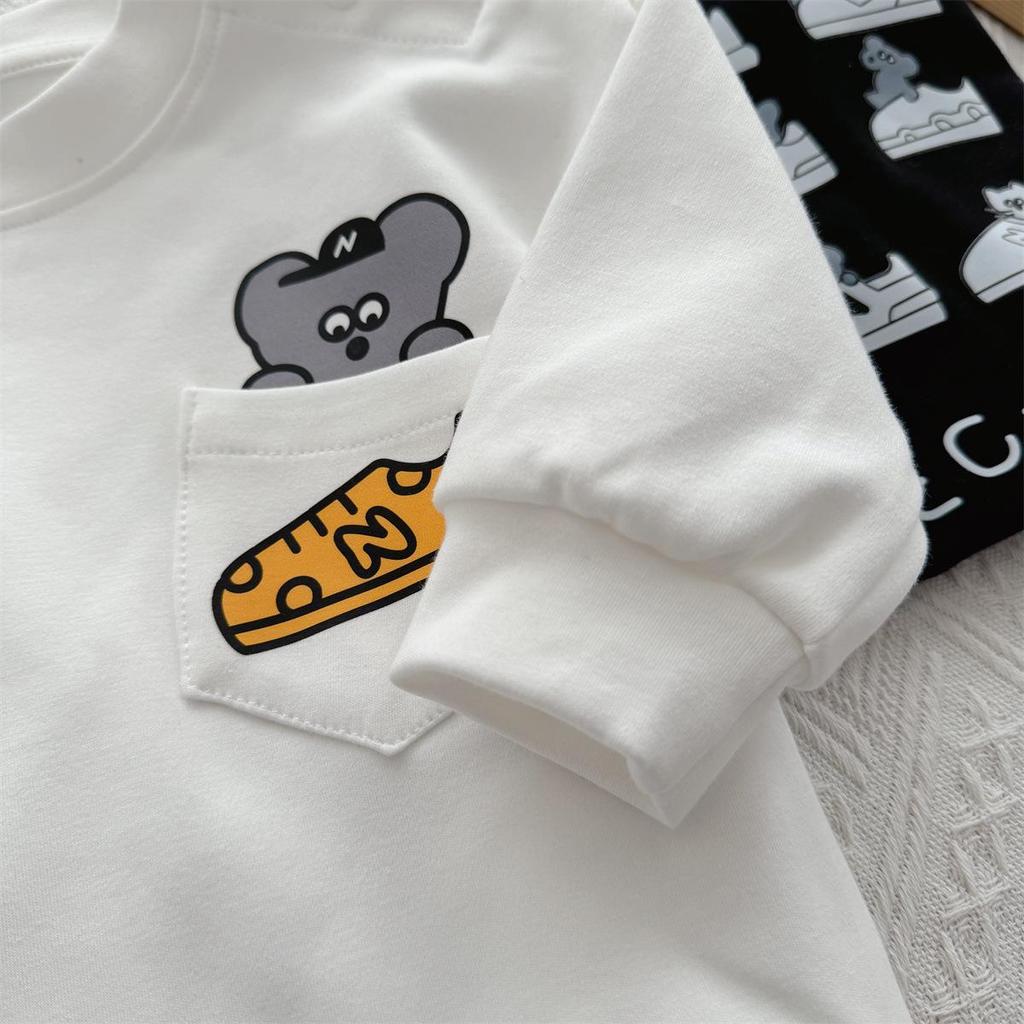 Infant & Toddler Bear Pocket Onesie Romper, Combed Cotton, Soft, Trendy Sweatshirt Style, 0-2 Years