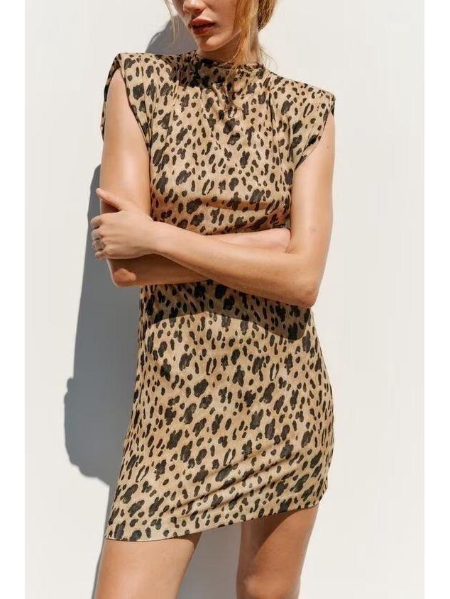 European and American Style Leopard Print Sleeveless Slim Fit Dress - Spring/Summer Collection
