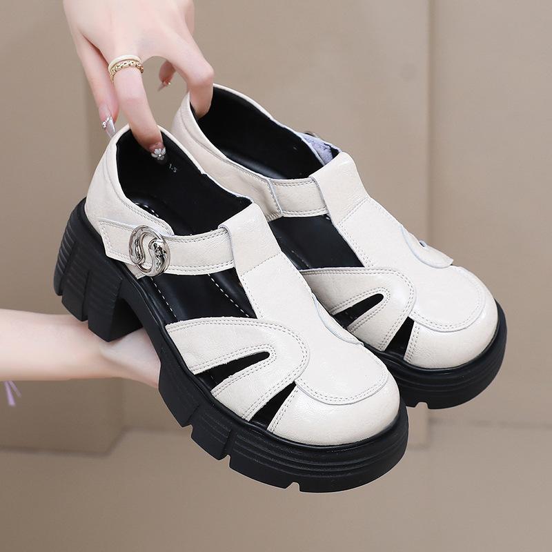Mode GKTINOO Römersandalen Damen 2025 Sommer Neu Retro Dicke Sohle Rutschfest Vielseitig Hohl Echtes Leder Weiche Sohle Schuhe