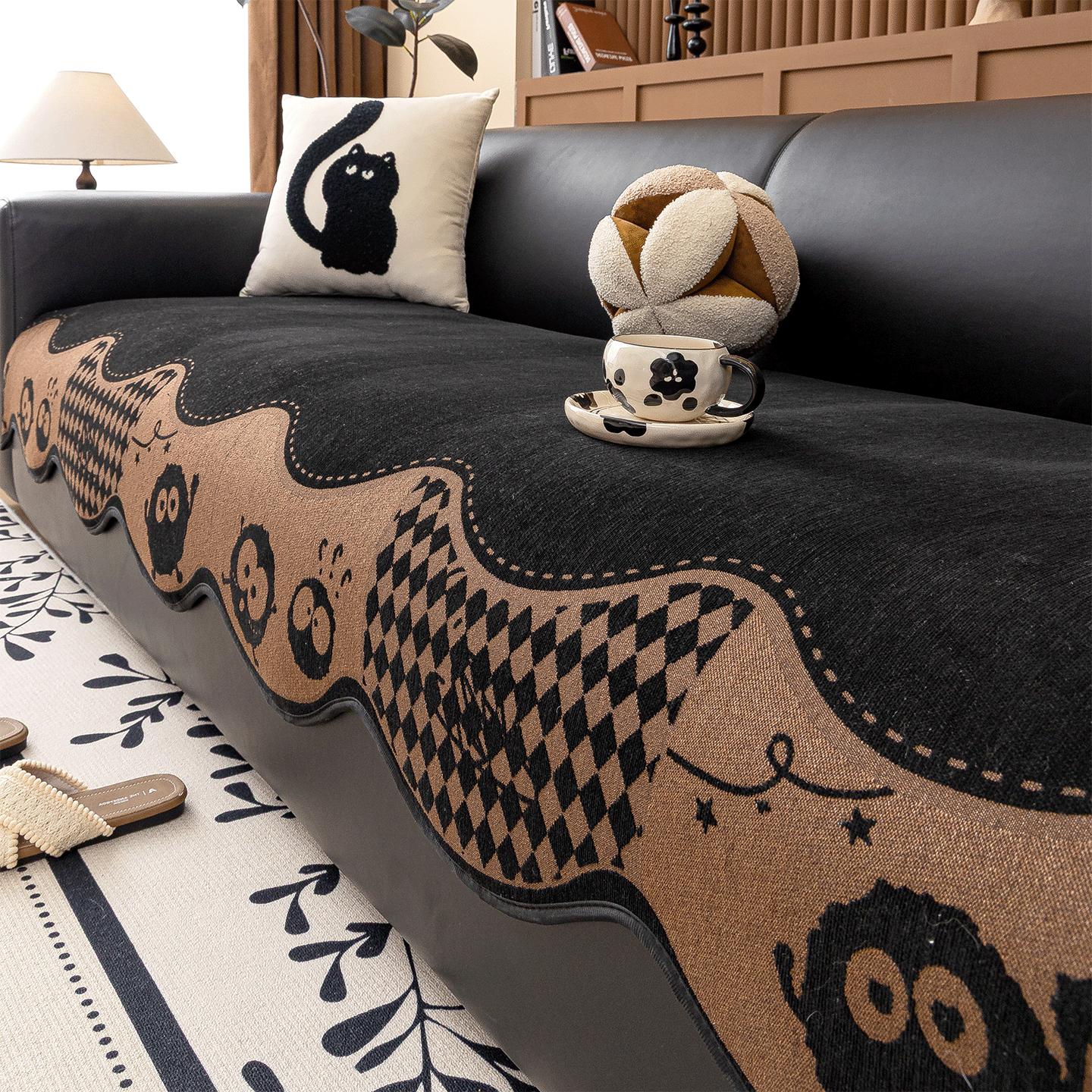 

Arc Edge Throw Cushion Slip-Resistant Chenille Sofa Cover Non-Slip Allseason Color Block Couch Protector Elegant Home Decor 2025 90x70cm 1pc