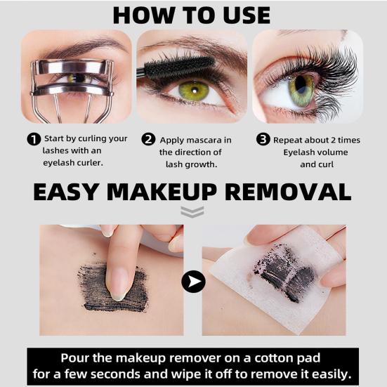 3D Waterproof Curling Mascara Long Lasting No Flaking Smudge-Proof Washable Brush Head Thick Lashes Mascara