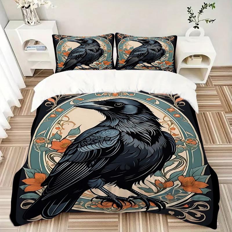 3pcs Raven Ornament Duvet Cover Set - Machine Washable, Includes 1 Cover and 2 Pillowcases, No Core Included yy251013016