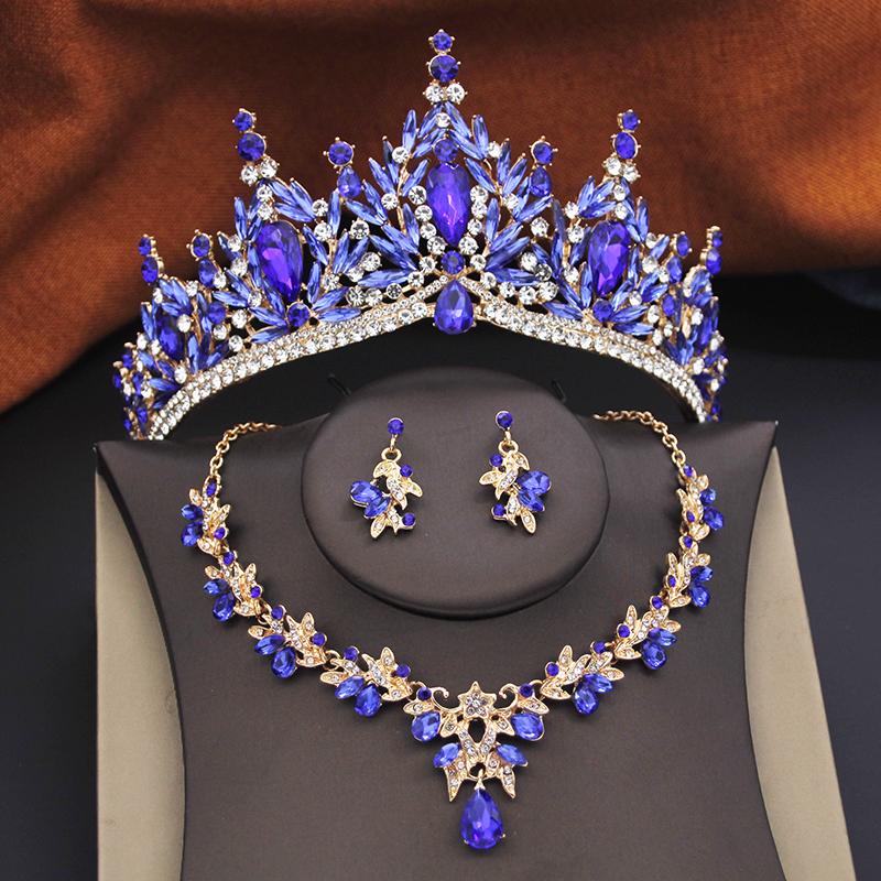 Princess Bridal Jewelry Sets for Women Wedding Crown Tiaras and Choker Necklace Earrings Bride Party Costume Jewelry Accessories