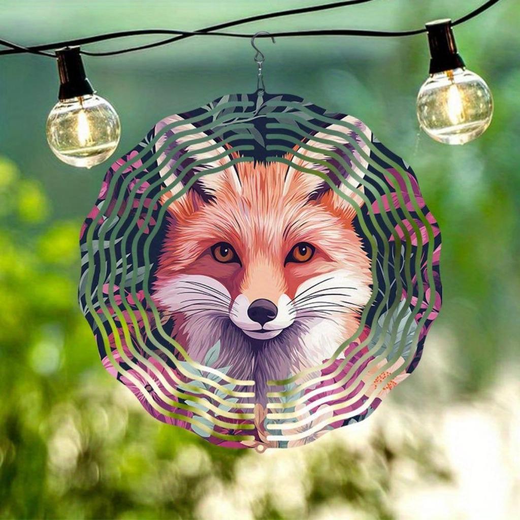 3D Metal Fox Wind Spinner Outdoor Garden Decor Rotating Wind Chime for Yard Patio Balcony Decoration