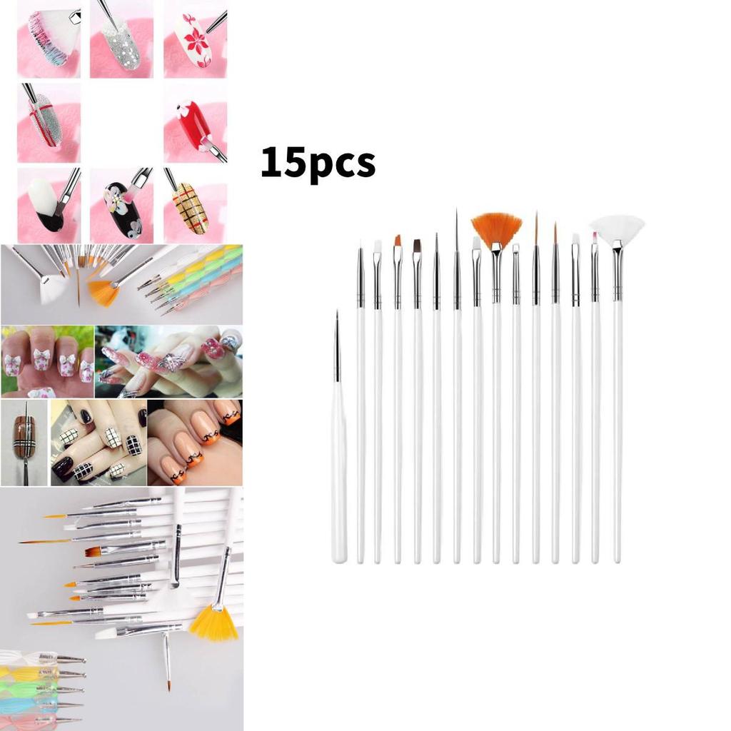Nail Art Tool Set 15 Pcs With Long Wooden Handles For Nail Artistry And Gel Application