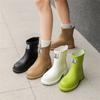 New Windproof Rain Boots Women Leather Mid-calf Rainboots Fashion Elastic Band Rain Shoe Ladies Cotton Waterproof Work Boot2025