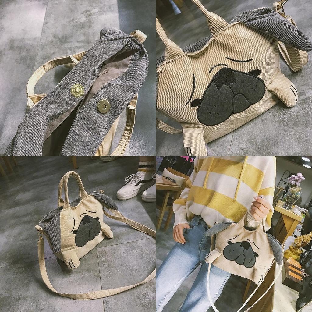 Cute And Funny Dog Shoulder Bag In Japanese Style Made Of Velvet Small Size