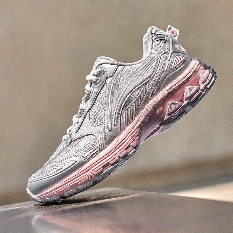 Li Ning Fuyao 2.0 Fabric Slip Resistant Abrasion Resistant Support Low top Running Shoes Women's Silver Pink ARXU002-12