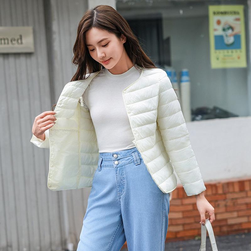 

Однотонные легкие пуховики для женщин, зимние, с круглым/v-образным вырезом, стеганые, на пуговицах, теплые, короткие, мягкие, удобные, тонкие, короткие, стеганые куртки M