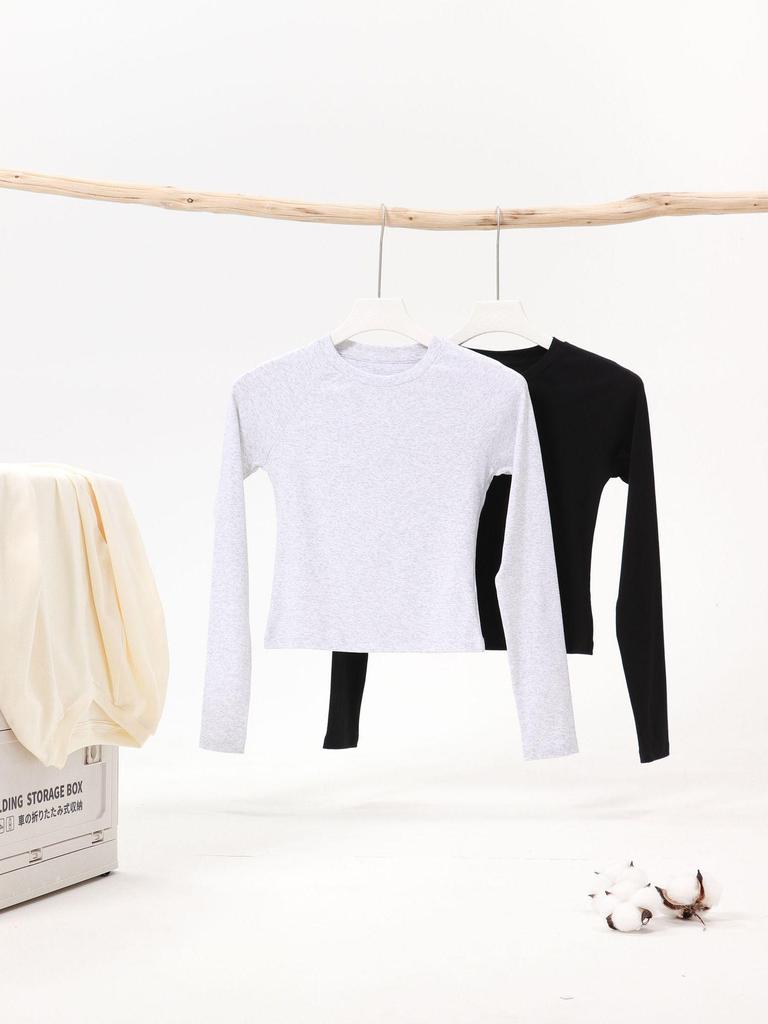 2024 Early Autumn Korean Style Ribbed Slim Fit Long Sleeve Women's T-Shirt with Raglan Sleeves