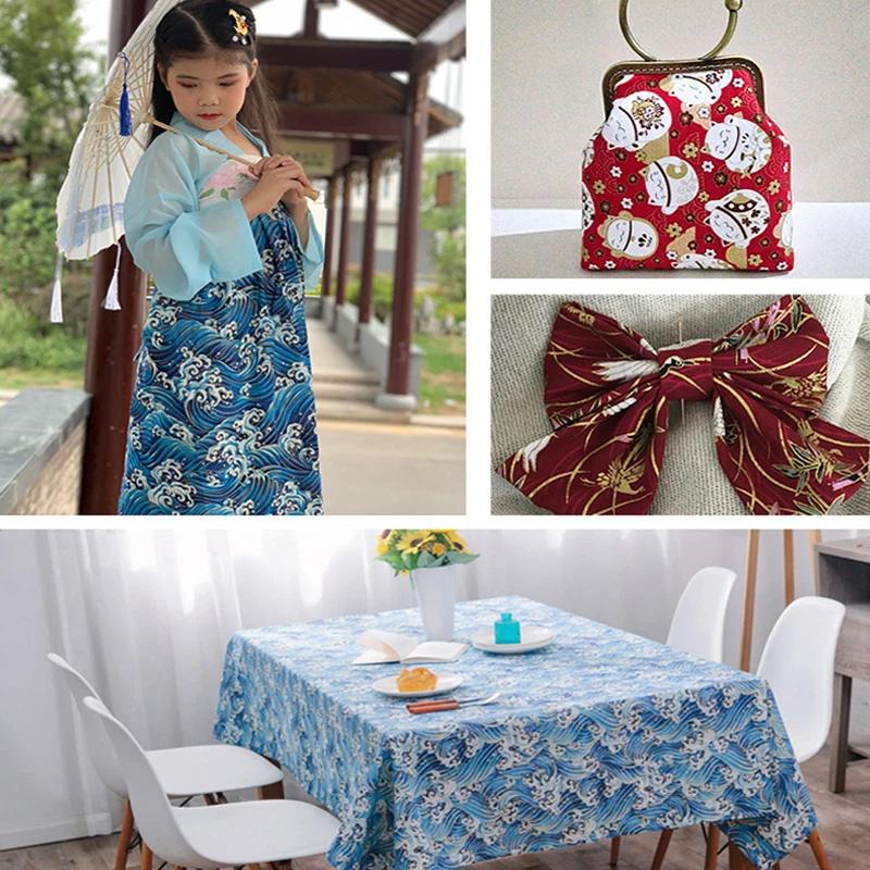 5 Stück Vergoldungsdruck Handgefertigtes Material Baumwollstoff Japanischer Stil Kimono Bronzefarbenes Heimtextil für Patchwork