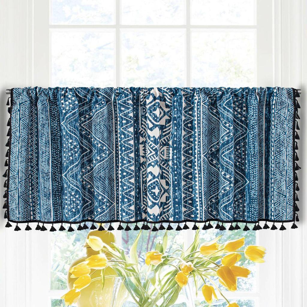 Yimanqiyun Blue Floral Window & Door Curtains, Coffee & Kitchen Washbasin Dustproof Cover