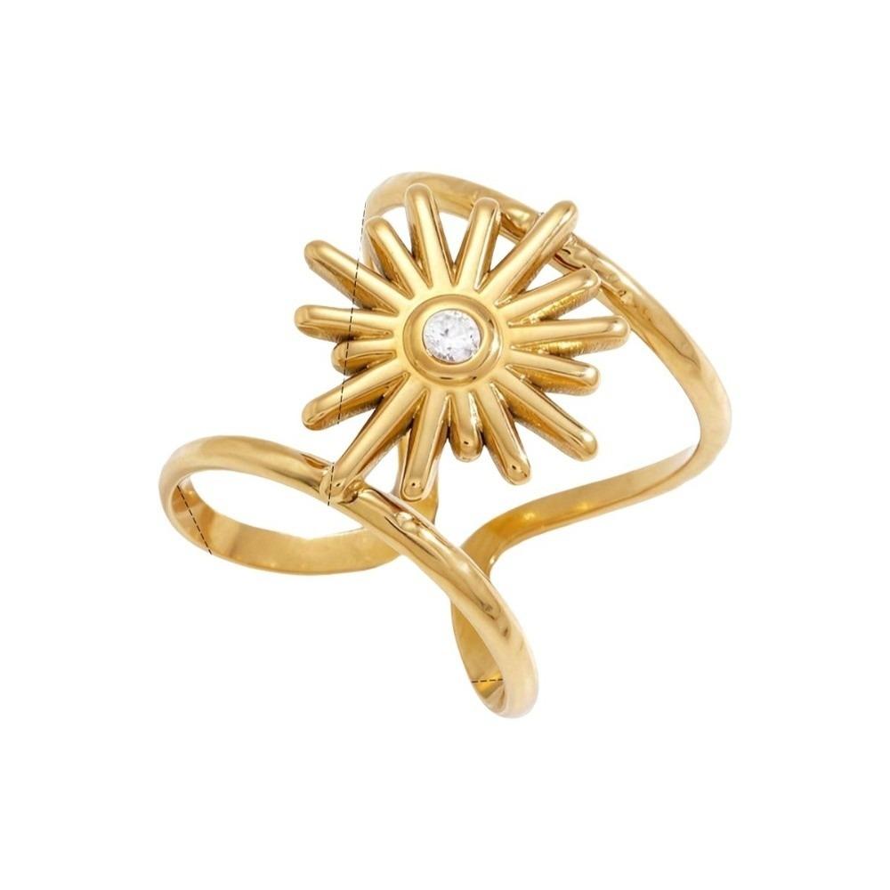 Classic Spiral Sun Ring Stainless Steel Metal Smooth Finger Rings Gold Adjustable Hand Ornament Wedding