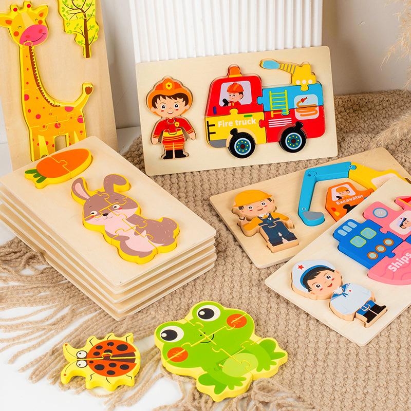 Children'S Wooden 3D Three-Dimensional Puzzle 1 To 3 Year Old Baby Early Education Traffic Figure Puzzle Buckle Puzzle Toy
