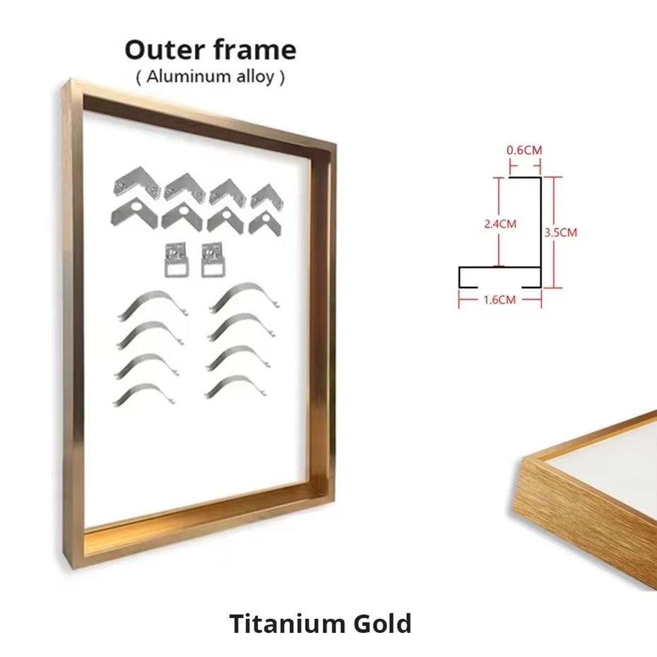 Customized DIY Frame Kit Gold Black Metal Aluminum Outer Frame and Wooden Inner Frame for Canvas Painting Gallery Home Decor