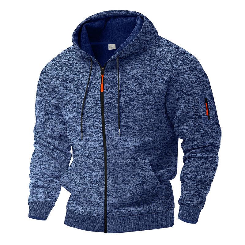 Men's Retro Fleece-Lined Cationic Hoodie - Winter Style Workwear with Pockets & Zipper