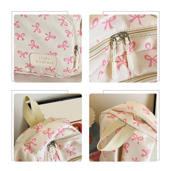 3 Pcs/Set Women Bow Bag Backpack Clutch Shoulder Bag Set Travel Rucksack with Bow Pattern for School Camping Travel