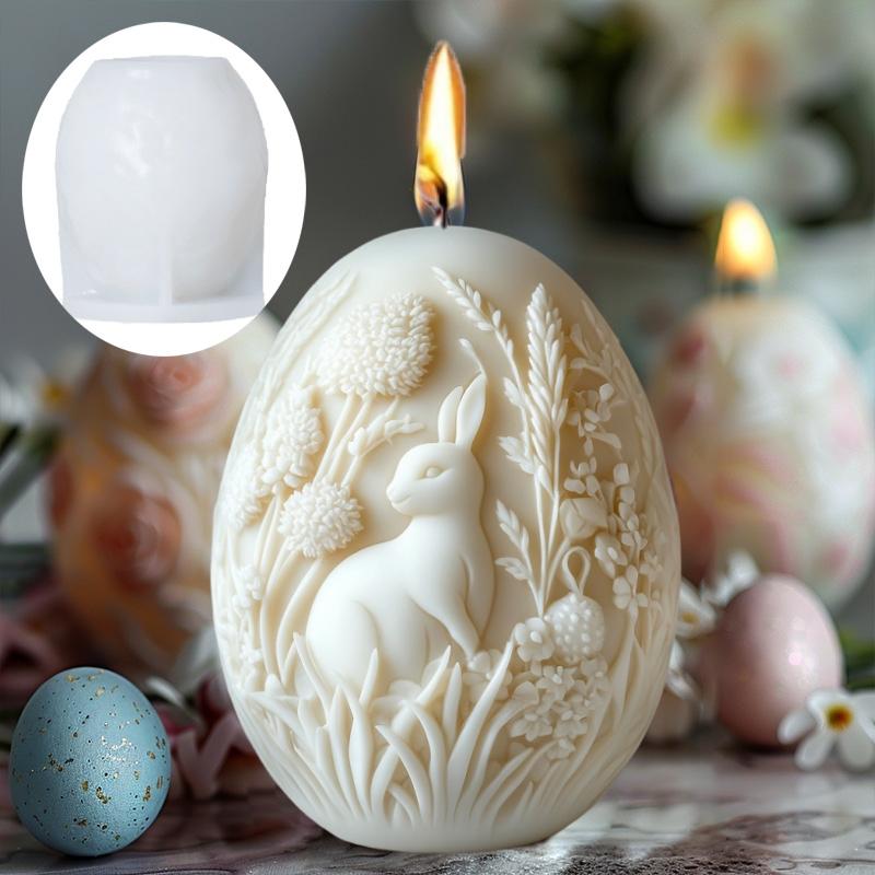3D Rabbit plant relief egg candle silicone mold Easter rabbit flower plant relief egg resin mould Easter relief egg gypsum molds