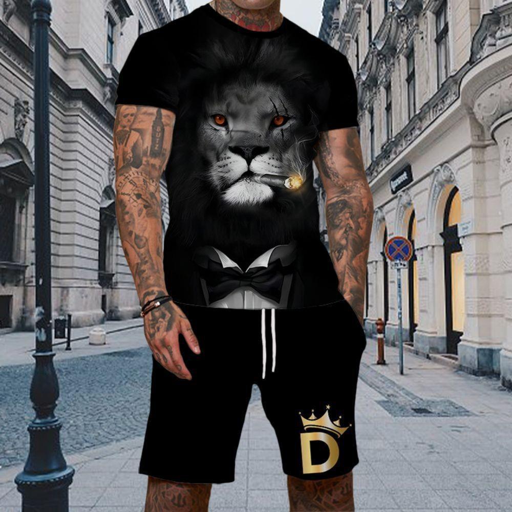 Summer Men's 3D Animal Printing Sports Suit Fashion Casual Trend Breathable Versatile