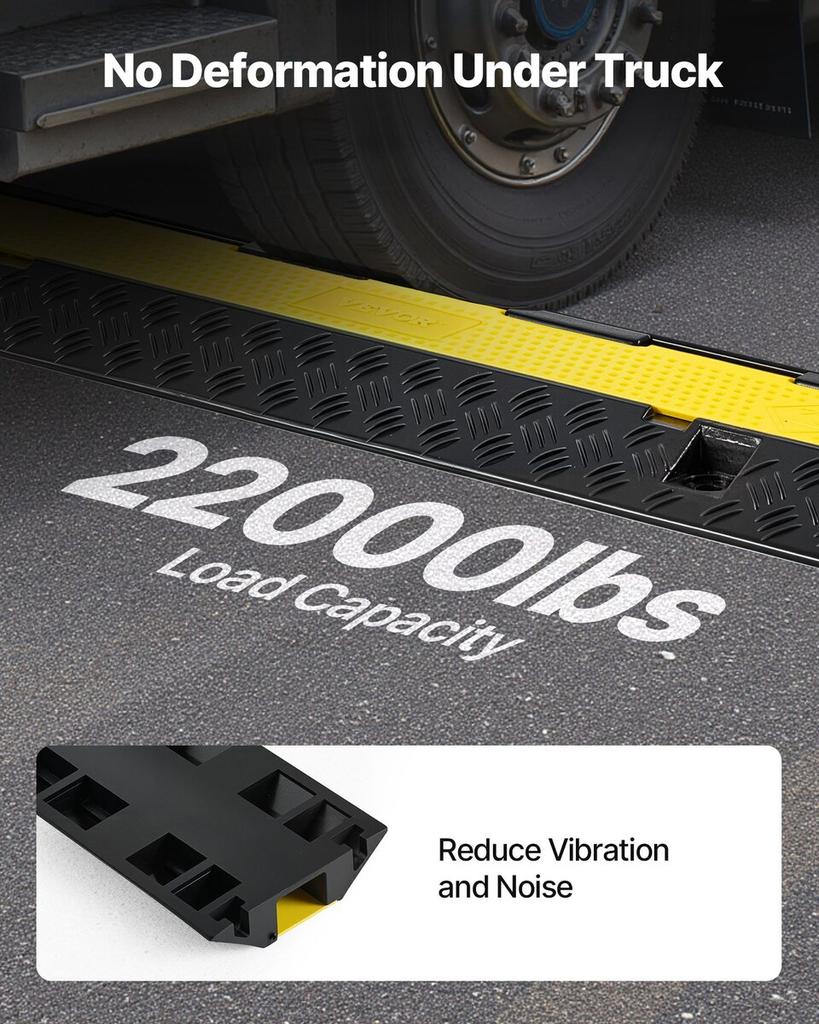 Cable Protector Ramp, 9,979 Kg/axle Capacity, 2 Channel Heavy Duty Rubber Cord Hose Wire Cover, 32 X 31 Mm Channel, Traffic Speed Bump with Flip-Open